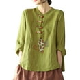thumbnail image 1 of YM YOUMU Women Chinese Embroidered Shirt Cotton Linen Frog Button Long Sleeve Mandarin Collar Ethnic Top, 1 of 5