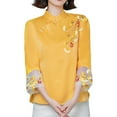 thumbnail image 1 of YM YOUMU Women Chinese Ethnic Floral Embroidery Shirt 3/4 Sleeve Frog Button Mandarin Collar Cotton Linen Blouse, 1 of 5