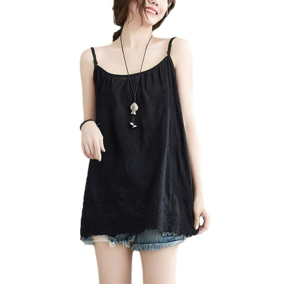 YM YOUMU Women Cotton Floral Lace Embroidery Cami Tank Top Adjustable Strap A Line Sleevesless Camisole Shirt