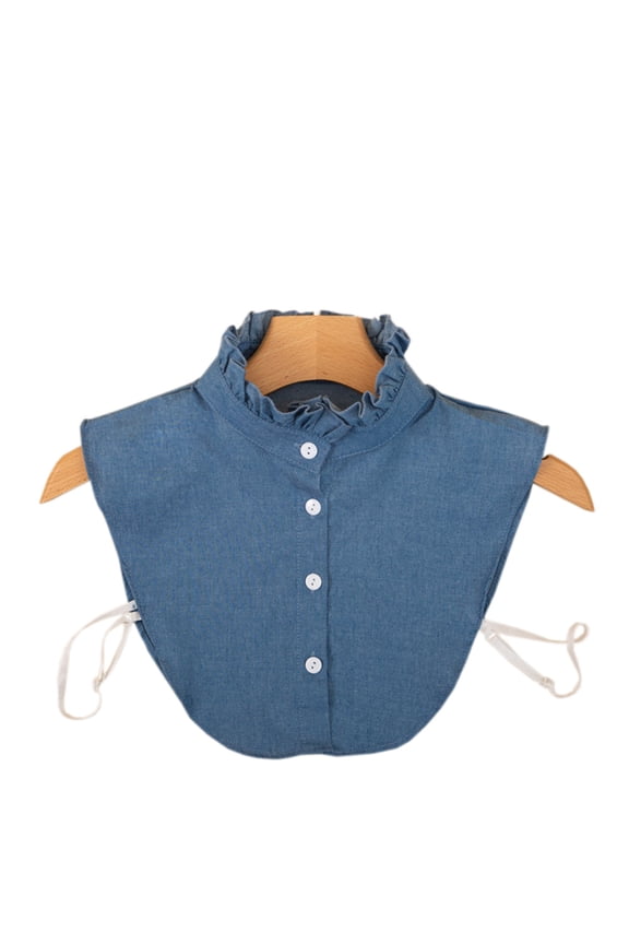 Women Denim Fake Shirt Collar Detachable Half Blouse with Button Wear Under Sweater