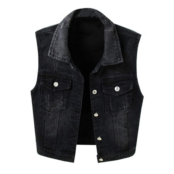 YM YOUMU Women Denim Vest Button Up Sleeveless Jean Jacket Punk Denim Waistcoat Tops