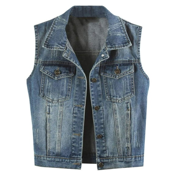 YM YOUMU Women Denim Vest Button Up Sleeveless Jean Jacket Punk Denim Waistcoat Tops