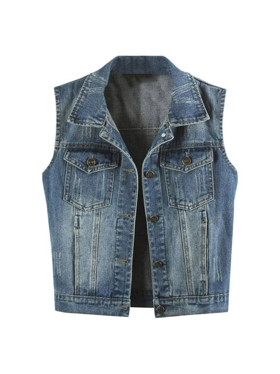 Women Denim Vest Button Up Sleeveless Jean Jacket Punk Denim Waistcoat Tops