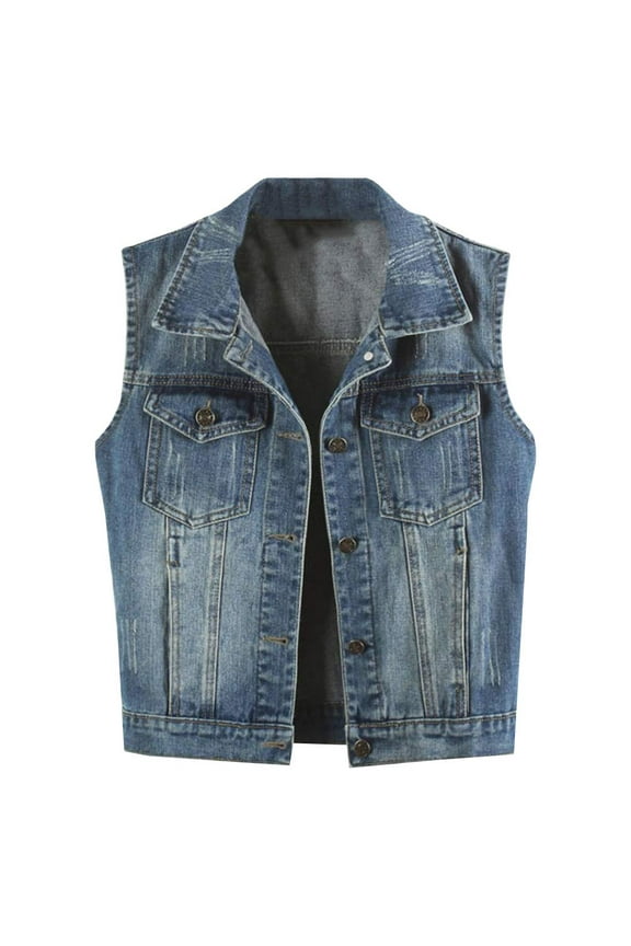 Women Denim Vest Button Up Sleeveless Jean Jacket Punk Denim Waistcoat Tops