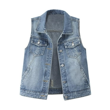 YM YOUMU Women Denim Vest Button Up Sleeveless Jean Jacket Waistcoat Tops