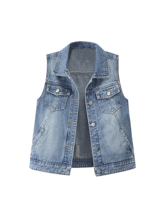 Women Denim Vest Button Up Sleeveless Jean Jacket Waistcoat Tops