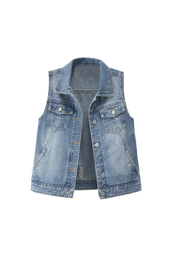 Women Denim Vest Button Up Sleeveless Jean Jacket Waistcoat Tops
