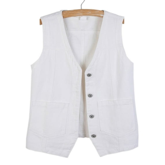 YM YOUMU Women Denim Vest V-neck Single-breasted Sleeveless Waistcoat