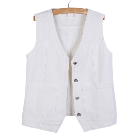 YM YOUMU Women Denim Vest V-neck Single-breasted Sleeveless Waistcoat