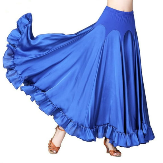 YM YOUMU Women Elastic Waist Satin Ruffle Ballroom Skirt Modern Dance Swing Waltz Tango Dancewear