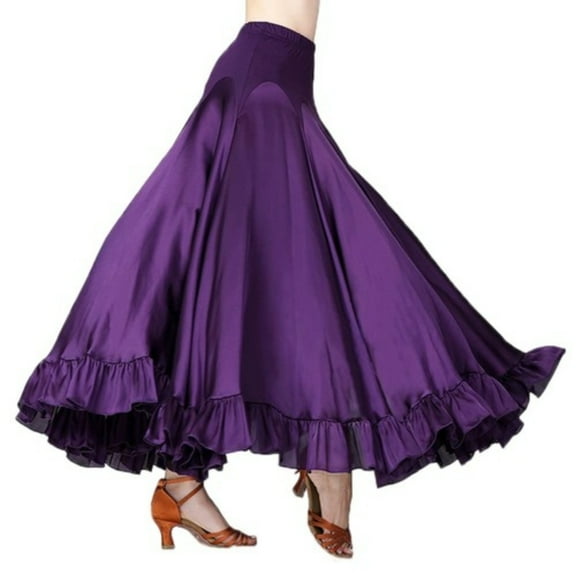 YM YOUMU Women Elastic Waist Satin Ruffle Ballroom Skirt Modern Dance Swing Waltz Tango Dancewear