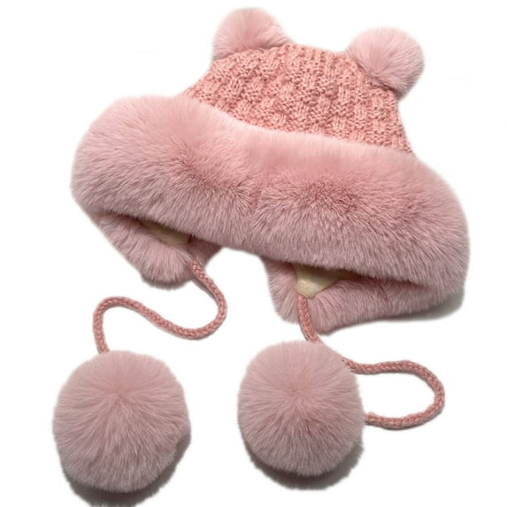 YM YOUMU Women Faux Fur Knitted Beanie Hat Warm Winter Cap