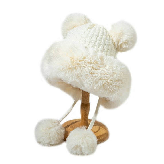 YM YOUMU Women Faux Fur Knitted Beanie Hat Warm Winter Cap
