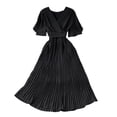 thumbnail image 1 of YM YOUMU Women Faux Wrap V Neck Flutter Short Sleeve Tie Waist Elegant Pleated Midi Flowy Party Dress, 1 of 3