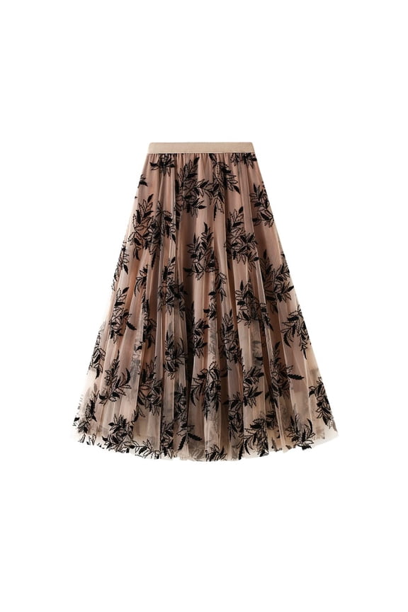 Women Floral Embroidery Mesh Skirt Tulle High Waist Elegant
