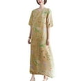 thumbnail image 1 of YM YOUMU Women Floral Ethnic Dress Frog Button Half Sleeve Cheongsam Qipao, 1 of 2