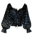 thumbnail image 1 of YM YOUMU Women Floral Lace Blouse Long Puff Sleeve Crop Tops Shirt Casual, 1 of 2