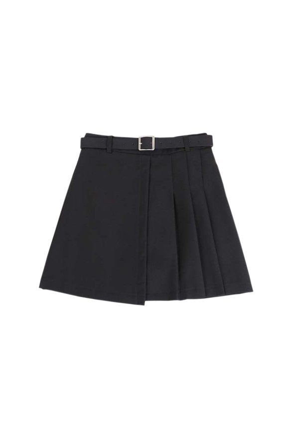 Women Irregular Pleated Mini Skirt with Waistbelt A-line High Waist