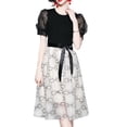 thumbnail image 1 of YM YOUMU Women Knitted Mesh Embroidery Dress Short Puff Sleeve Slim Fit Party Swing Dress, 1 of 3