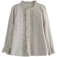 thumbnail image 1 of YM YOUMU Women Lace Embroidery Floral Blouse Ruffle Stand Collar Petal Long Sleeve Loose Shirts, 1 of 5