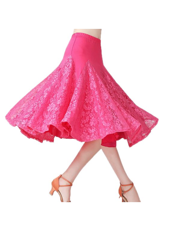 Women Lace Midi Ballroom Dance Skirt Latin Salsa Modern Tango Swing Dancewear