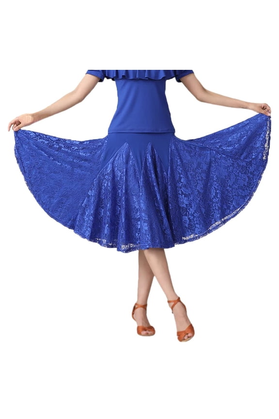 Women Lace Midi Ballroom Dance Skirt Latin Salsa Modern Tango Swing Dancewear