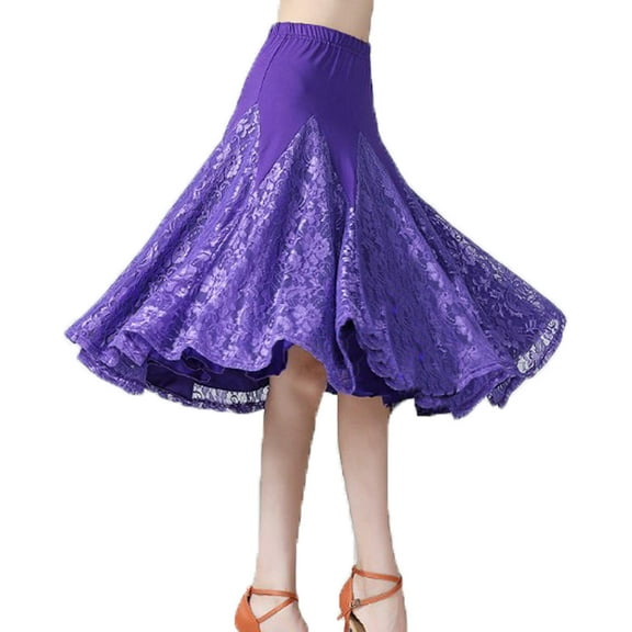 YM YOUMU Women Lace Midi Ballroom Dance Skirt Latin Salsa Modern Tango Swing Dancewear