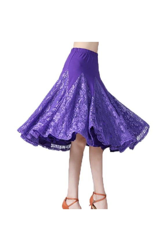 Women Lace Midi Ballroom Dance Skirt Latin Salsa Modern Tango Swing Dancewear