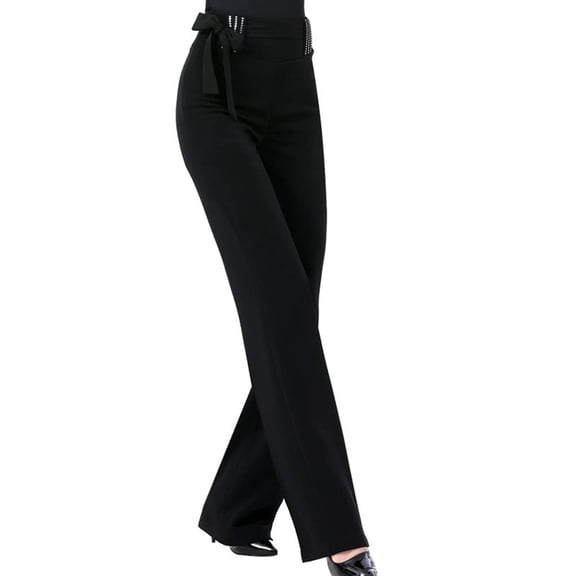 YM YOUMU Women Latin Modern Ballroom Dance Flare Pants High Waist Stretchy Practice Trousers