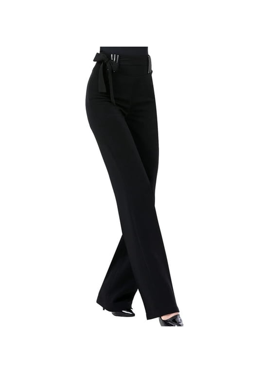 Women Latin Modern Ballroom Dance Flare Pants High Waist Stretchy Practice Trousers