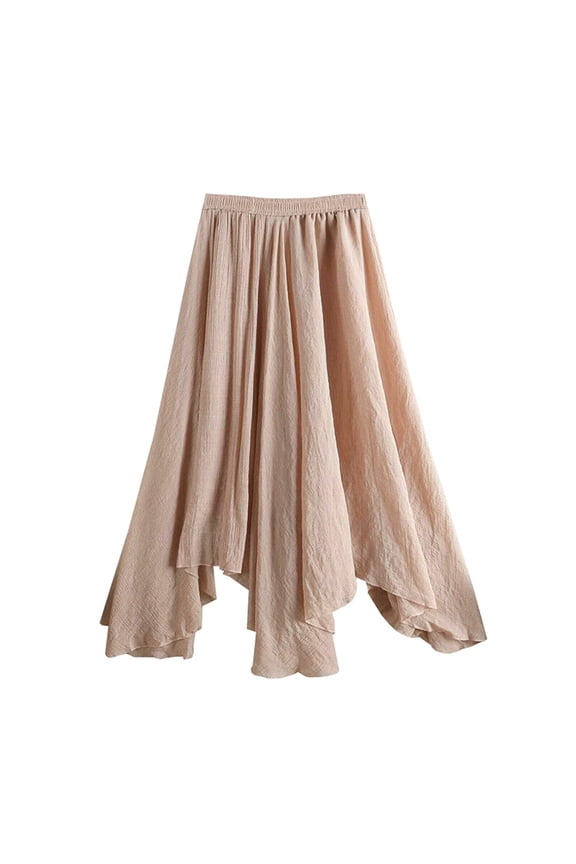 Women Midi Pleated Asymmetric Skirt Cotton Linen Ethnic Casual