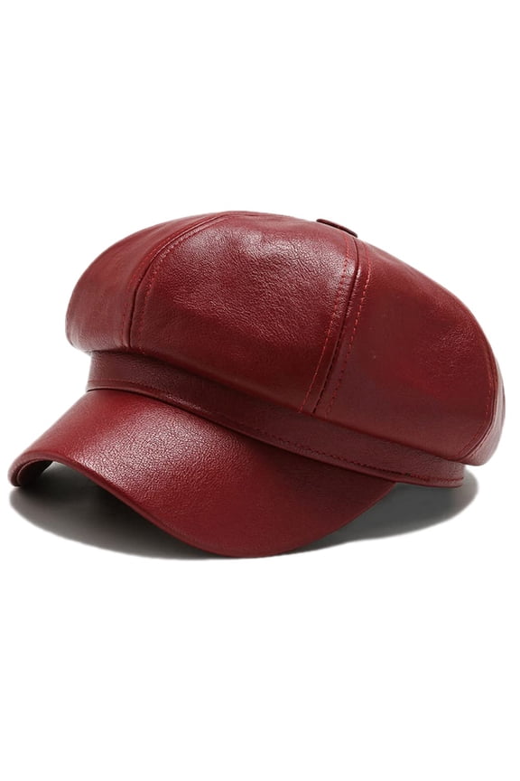 Women Newsboy Beret Hat Faux Leather Cabbie Caps