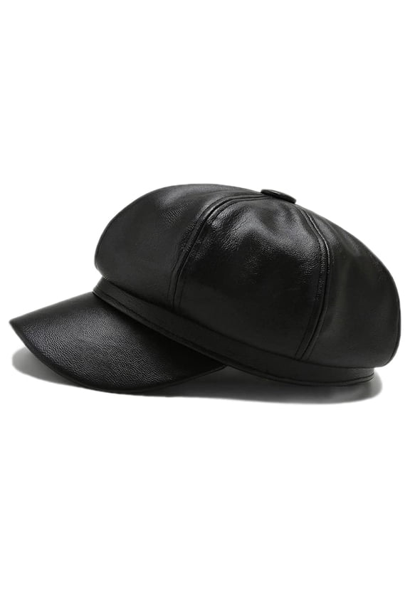 Women Newsboy Beret Hat Faux Leather Cabbie Caps