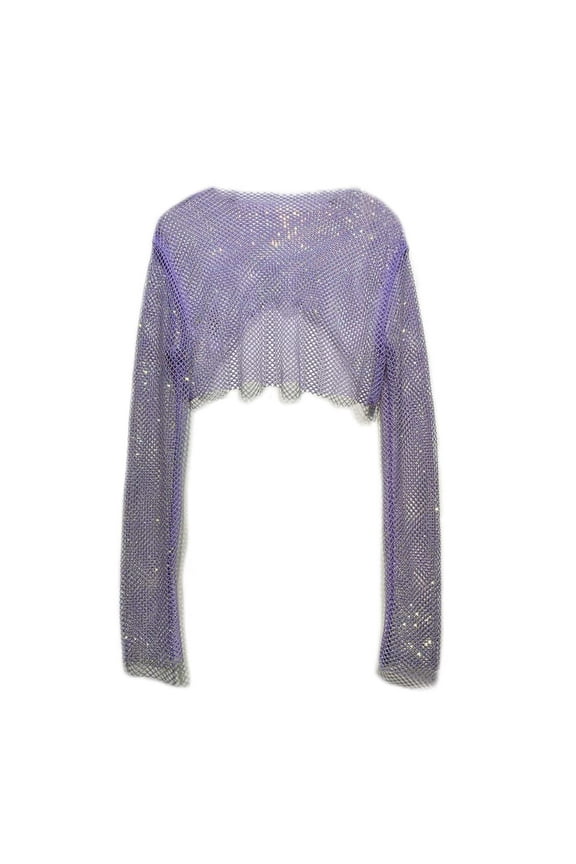 Women Rhinestone Crystal Crop Tops Mesh Net Sheer Shiny Glitter Blouse T Shirt Party Club Wear