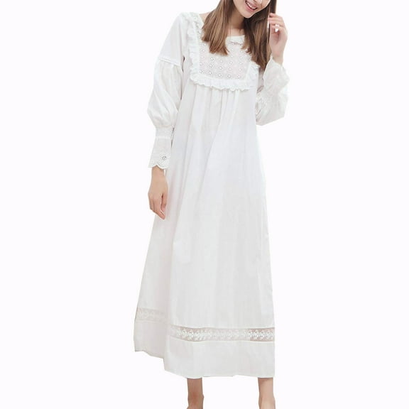 YM YOUMU Women Ruffle Lace Nightdress Long Puff Sleeve Nightgown Sweet Princess Dress