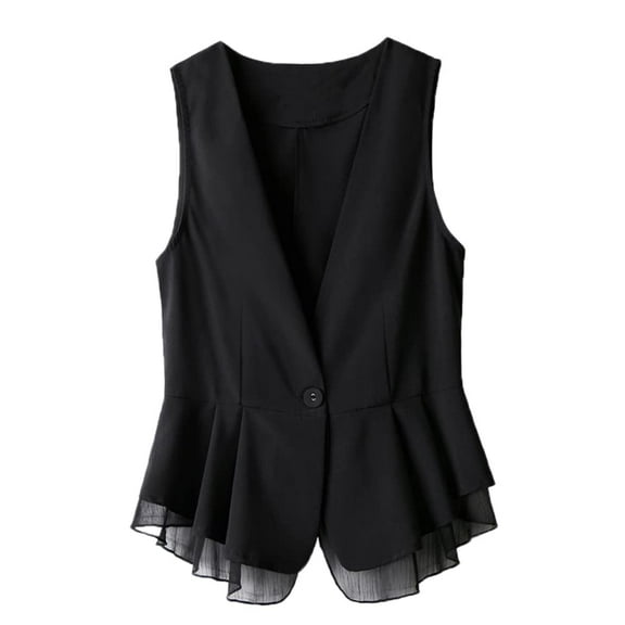 YM YOUMU Women Ruffle Waistcoat Sleeveless Blazer Jacket Formal Business Vest Tops