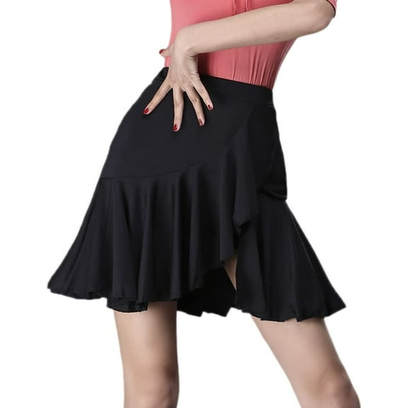 YM YOUMU Women Ruffled Latin Dance Practice Skirt Tango Salsa Rumba Cha Cha Ballroom