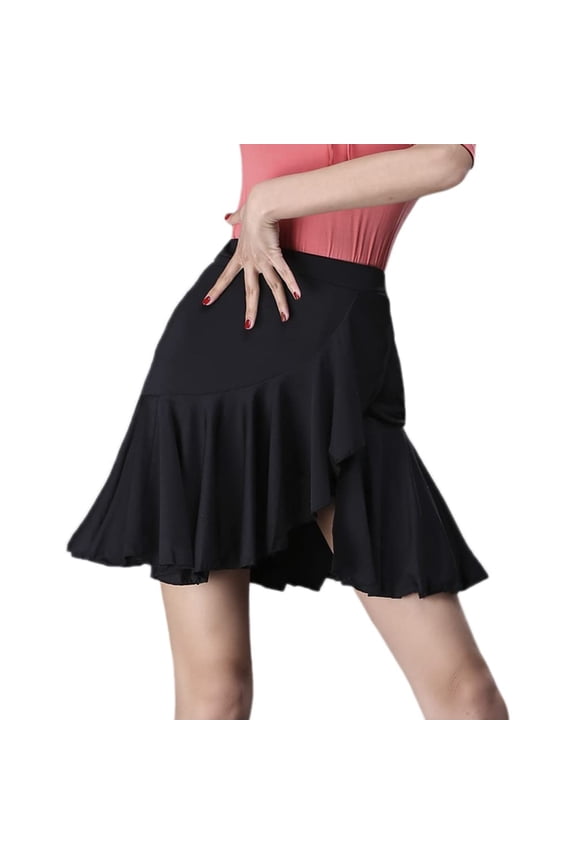 Women Ruffled Latin Dance Practice Skirt Tango Salsa Rumba Cha Cha Ballroom