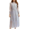 thumbnail image 1 of YM YOUMU Women Summer Chiffon Dress Stars Moon Print Embroidered Long Puff Sleeve Princess Dress, 1 of 6