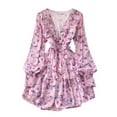 thumbnail image 1 of YM YOUMU Women Summer Deep V Neck Ruffle Long Puff Sleeve Floral Mini Dress, 1 of 4