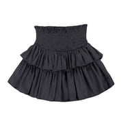 YM YOUMU Womens Shirred High Waist Tiered Layer Ruffle Hem A Line Short Mini Skirt