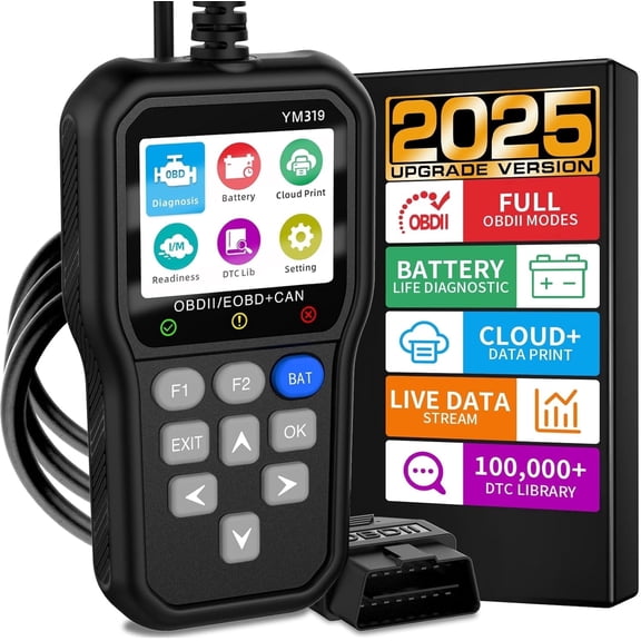 Car Engine Fault Code Reader with Battery Test, Live Data, Dtc Lookup, Compatible with 1996+ Obdii VehiclesYM319 OBD2 Scanner