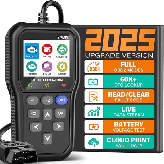 YM319 OBD2 Scanner Diagnostic Tool with  Tester, Check Engine Fault Code Reader with Live Data, Cloud Printing, DTC Lookup, Freeze Frame, Scan Tool for  OBDII Protocol  Since 1996