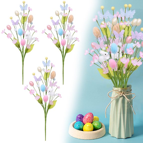 YMARPT 1/3Pack Easter Egg Flower Picks, Artificial Easter Egg Vine Picks, Easter Tree Branch with Colorful Eggs, Easter Spring Floral Picks Branches, Easter DIY Flower Bundle Arrangement Decoration
