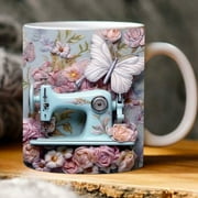 YMARPT 3D Sewing Mug, 3D Sewing Painted Mug, Creative Space Design 3D Quilting Ceramic Mug, Multi-Purpose Sewing Coffee Mug, Sewing Themed Coffee Cup for Quilter Loved Ones