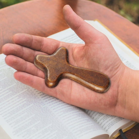 YMARPT 4" Handheld Wood Cross Ornament, 1PC Crafts Wood Cross, Portable Holding Vintage Cross, Prayer Crosses, Jesus Cross Gift