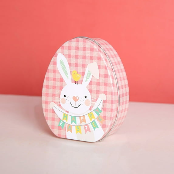 YMARPT Easter Bunny Painting Treat Boxes, Painted Bunny Shape Metal Filler Tinplate Eggs Tin Box, Easter Bunny Candy Box, Vintage Easter Egg Gift Storage Box for Easter Party Favors Supplies