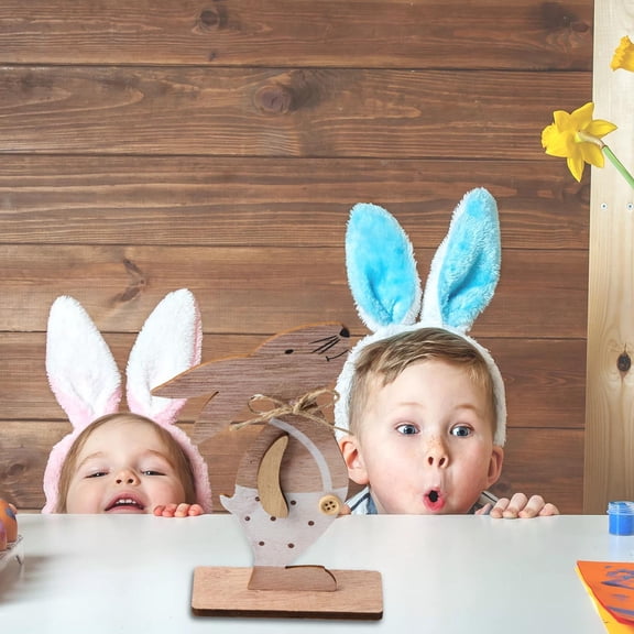 YMARPT Easter Bunny Table Wooden Sign Decorations, Easter Rustic Bunny Standing Table Decor, Cute Easter Rustic Bunny Tabletop Sign for Easter Party Home Kitchen Decor