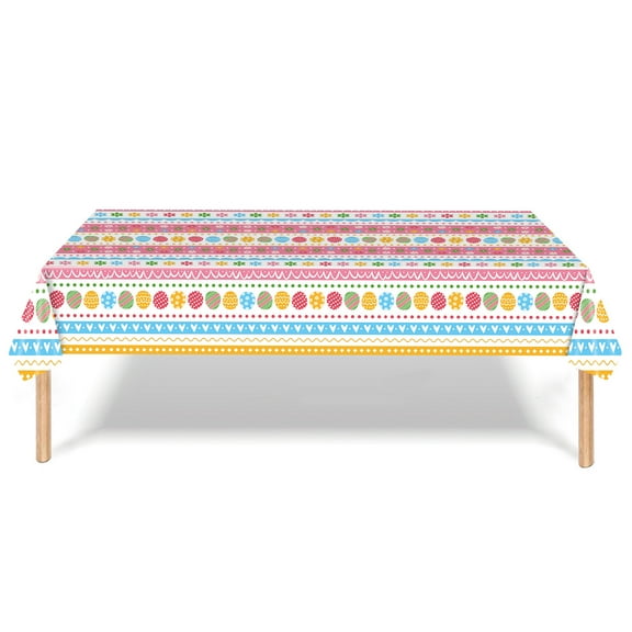 YMARPT Easter Tablecloth, 53.9x107.8inch Easter Table Cover, Disposable Easter Egg Plastic Tablecloth, Colorful Rectangle Easter Table Cover for Easter Spring Holiday Party Supplies