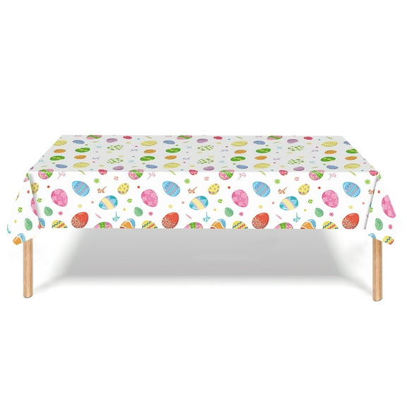 YMARPT Easter Tablecloth, 53.9x107.8inch Easter Table Cover, Disposable Easter Egg Plastic Tablecloth, Colorful Rectangle Easter Table Cover for Easter Spring Holiday Party Supplies